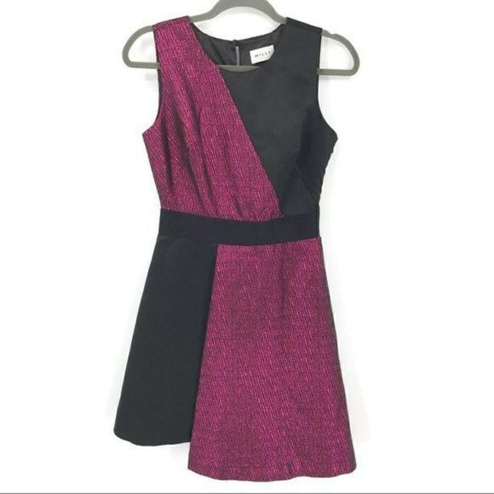 Milly Sleeveless Fit & Flare Cocktail Dress Above The Knee Black Pink Metallic 2
